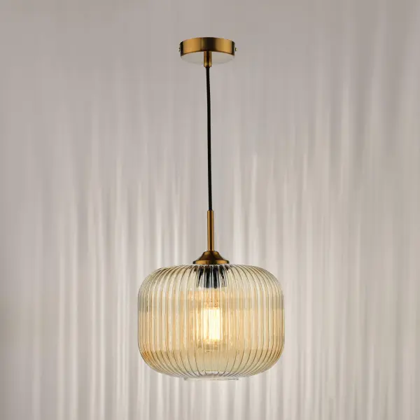 Demarius Natural Brass and Amber Glass Pendant